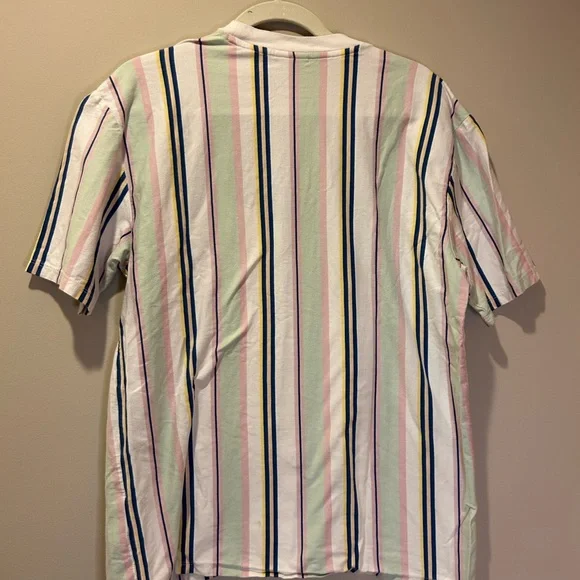 Vintage Guess Striped Shirt Multicolor Pastel Embroidered Medium Unisex VTG 90s - Picture 3 of 4